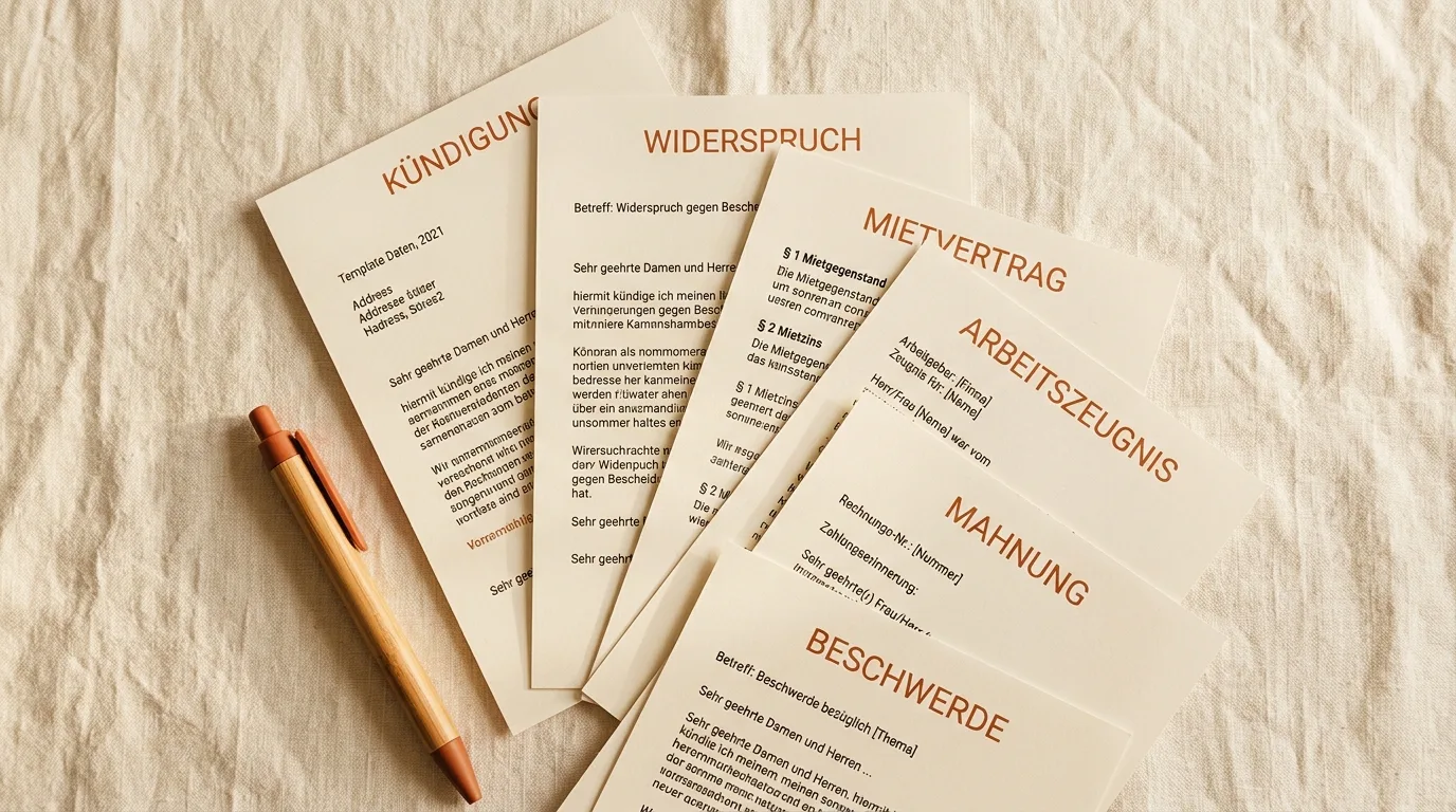 Vorlagen-Galerie einer Brief-App auf einem iPhone-Bildschirm mit verschiedenen Briefarten