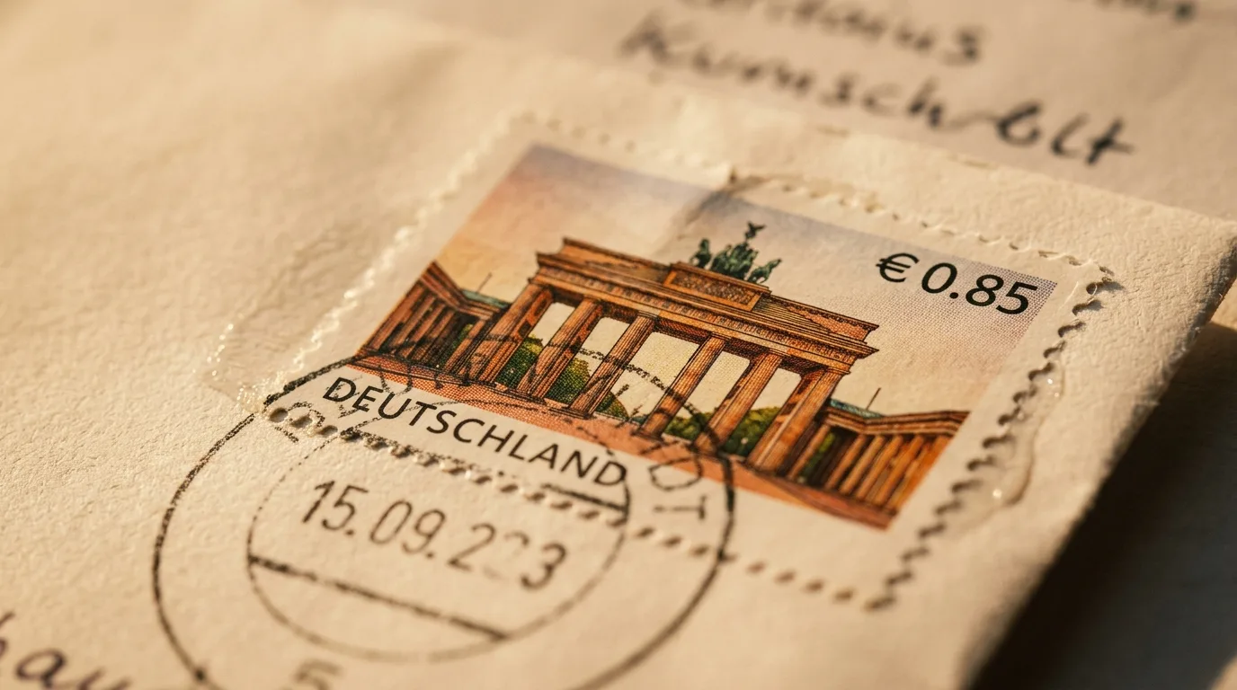 Briefmarke der Deutschen Post in Nahaufnahme als Symbol für den Standardbrief mit 0,95 Euro Porto